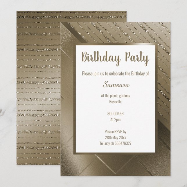 METALLIC BRONZE GLITZER PATTERN GEBURTSTAG EINLADUNG (Vorne/Hinten)