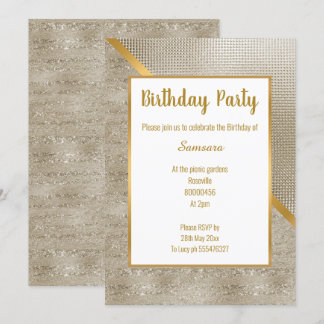 METALLIC BRONZE GOLD EMBOSS GLITZER GEBURTSTAG EINLADUNG