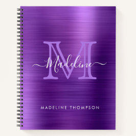Metallic Brushed Lila Modernes Script Monogram Notizbuch