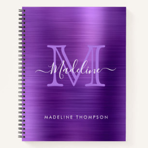 Metallic Brushed Lila Modernes Script Monogram Notizbuch