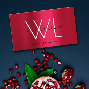Metallic Burgundy Red Monogram Modern Minimalistis Visitenkarte