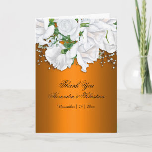 Metallic Burnt Orange und White Roses Wedding Dankeskarte