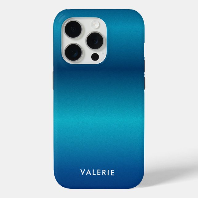 Metallic cobalt blue texture monogram Case-Mate iPhone hülle (Rückseite)