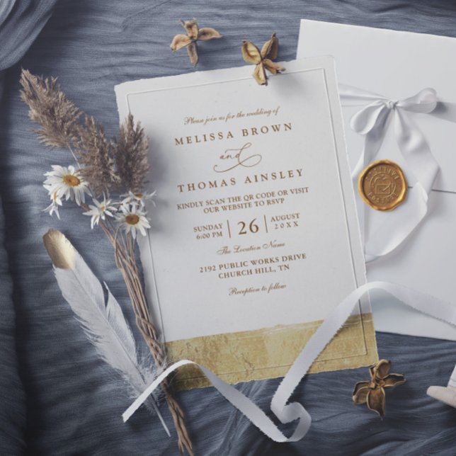 Metallic Dipped Gold Minimalist QR Code Wedding Einladung (Von Creator hochgeladen)