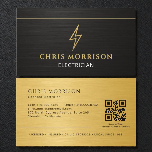 Metallic Elektriker Elektroinstallateur QR-Code Visitenkarte (Von Creator hochgeladen)