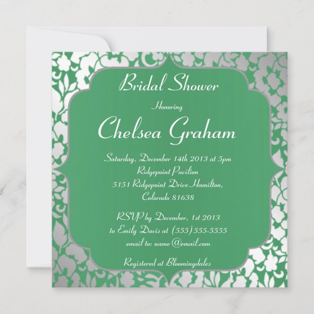 Metallic Emerald Green Bridal Dusche Einladung (Vorderseite)