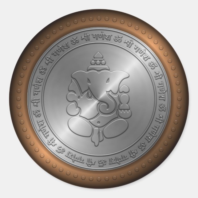 Metallic Emossed Ganesha Sign Runder Aufkleber (Vorderseite)