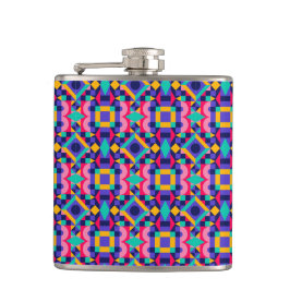 Metallic flask with vibrant geometric pattern  flachmann