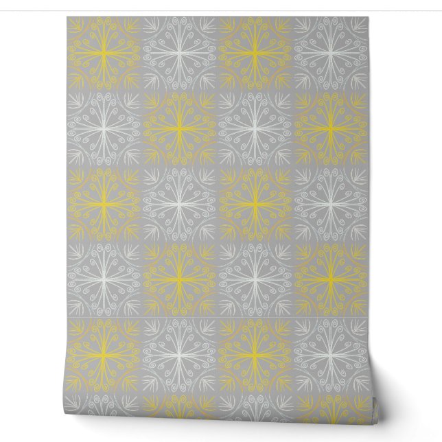 Metallic flower tile gray background tapete (Abrollen)
