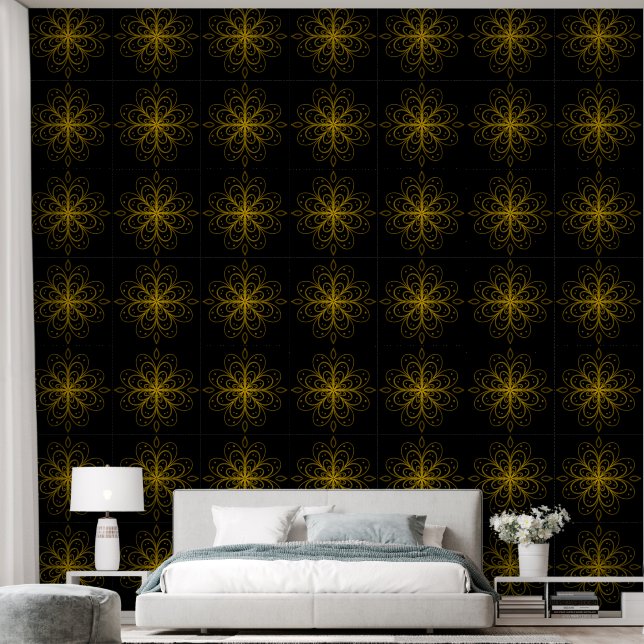 Metallic flower tile gray background tapete (Schlafzimmer)