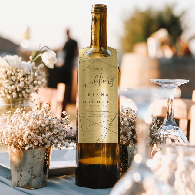 Metallic Geometric Wedding Gold ID648 Flaschenanhänger (Wine Bottle In Situ)