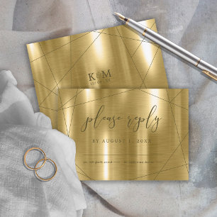 Metallic Geometric Wedding Gold ID648 RSVP Karte