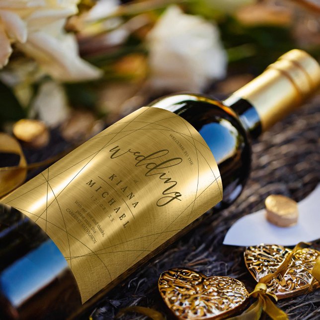 Metallic Geometric Wedding Gold ID648 Weinetikett (Von Creator hochgeladen)