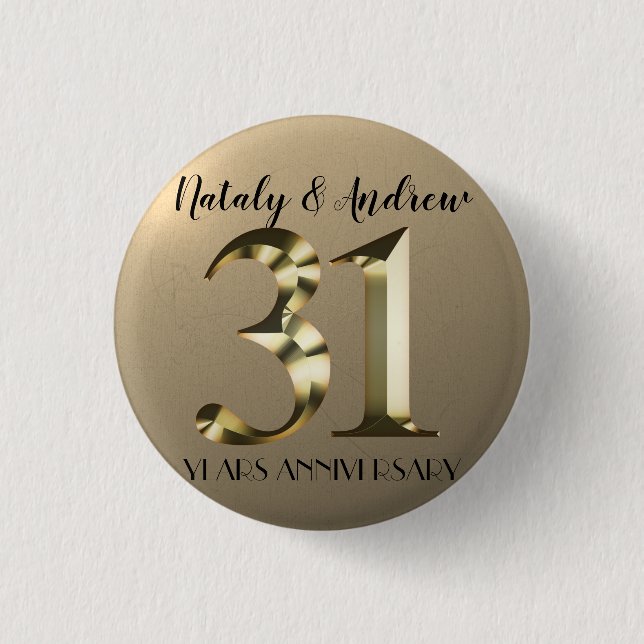 Metallic Gold 31. Hochzeitstag Button (Vorderseite)