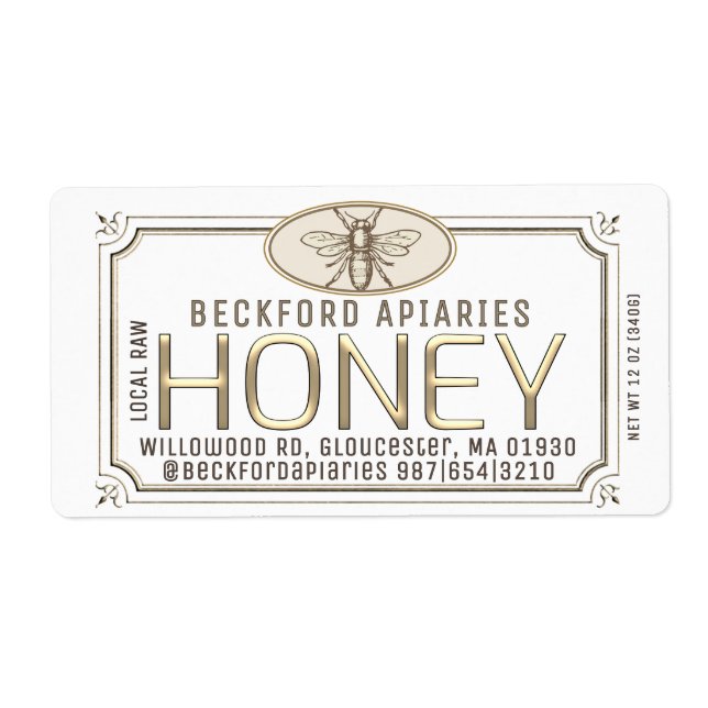 Metallic Gold 3D Gerahmt Honey Label mit Biene (Vorne)