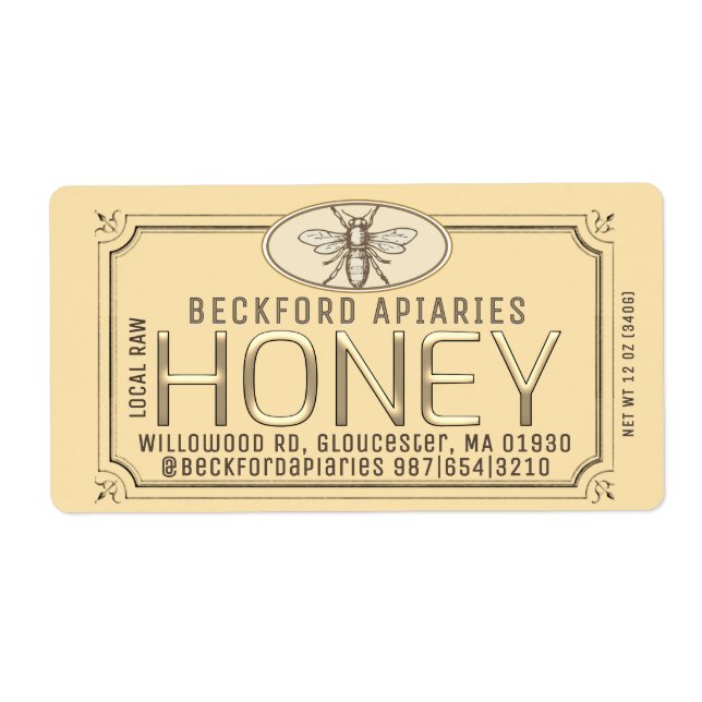 Metallic Gold 3D Gerahmt Honey Label mit Biene (Vorne)