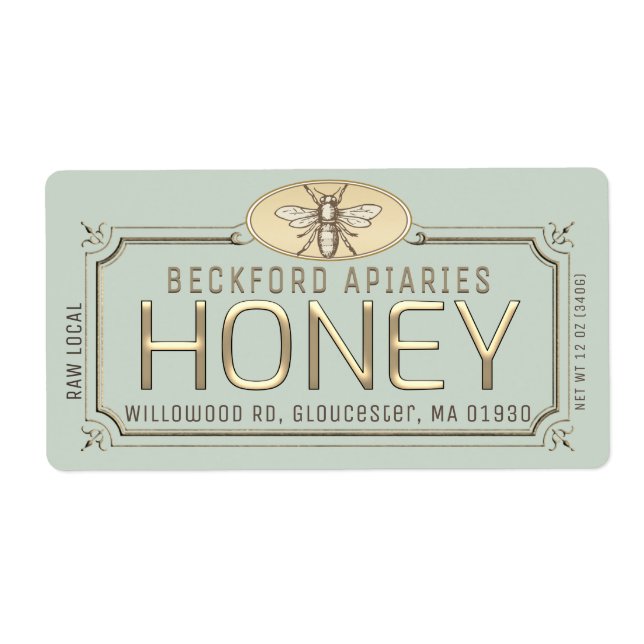 Metallic Gold 3D Gerahmt Honey Label mit Biene (Vorne)
