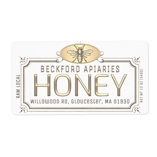 Metallic Gold 3D Gerahmt Honey Label mit Biene (Vorne)