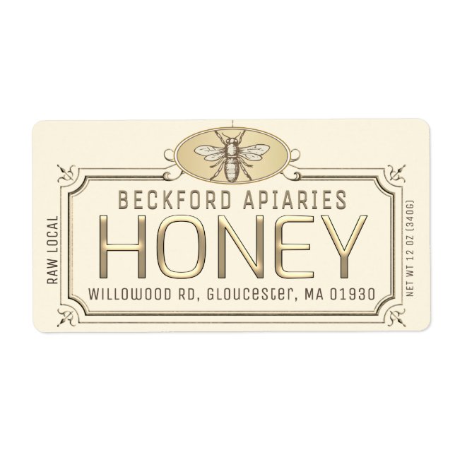 Metallic Gold 3D Gerahmt Honey Label mit Biene (Vorne)