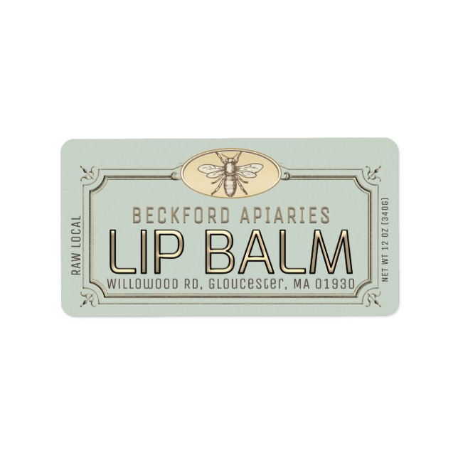Metallic Gold 3D Gerahmt Lip Balm Label mit Biene Adressaufkleber (Vorne)