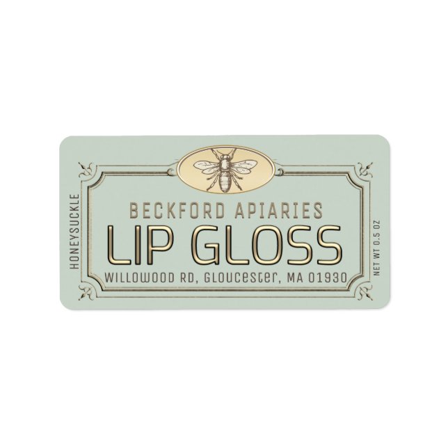 Metallic Gold 3D Gerahmt Lip Gloss Label mit Biene Adressaufkleber (Vorne)