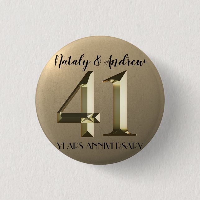 Metallic Gold 41. Hochzeitstag Button (Vorderseite)