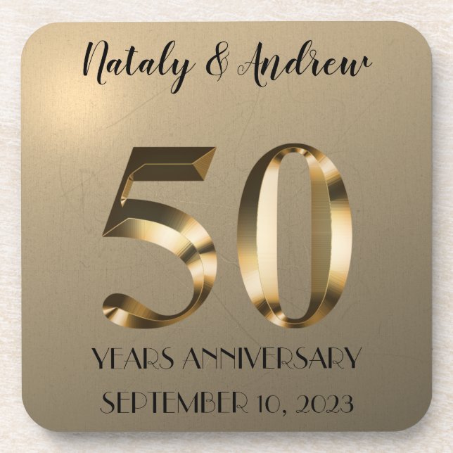 Metallic Gold 50. Hochzeitstag Getränkeuntersetzer (Vorderseite)
