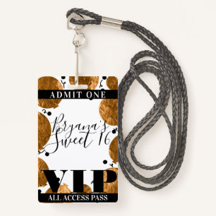 Metallic Gold Balloons Sweet 16 Party VIP Pass Ausweis
