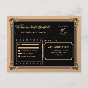 Metallic Gold & Black DIY Wedding RSVP Karte