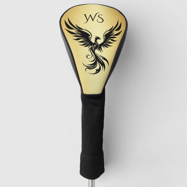 Metallic Gold Black Phoenix Mit Monogramm Initial Golf Headcover (Vorderseite)