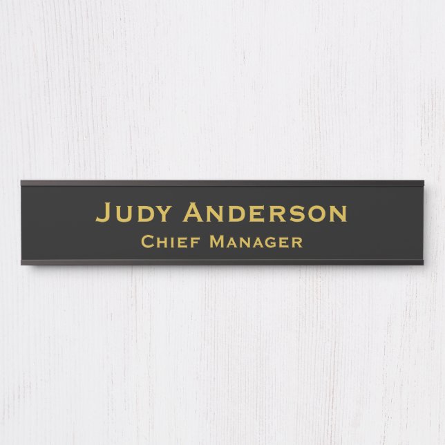 Metallic Gold & Black Professional Modern Name Pro Türschild (Vorderseite )