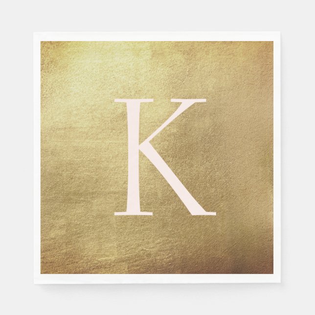 Metallic Gold & Blush Monogram Luncheon Napkins Serviette (Vorderseite)