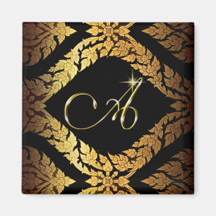 Metallic Gold Brocade Monogram Initial "A" Magnet