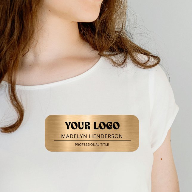 Metallic Gold Company Business Logo Employee Namensschild (Von Creator hochgeladen)