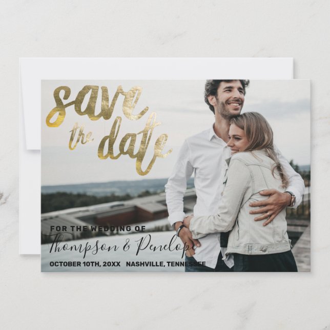 Metallic Gold Foil Elegante Hochzeit Save The Date (Vorderseite)