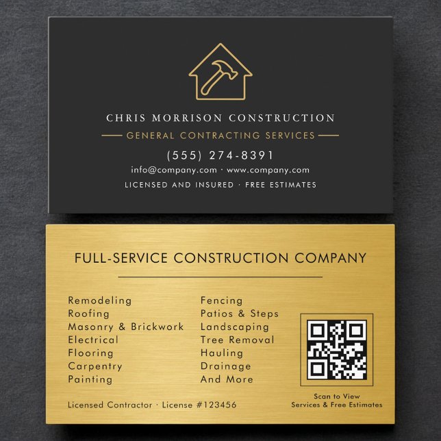 Metallic Gold General Contractor QR Code Visitenkarte (Von Creator hochgeladen)
