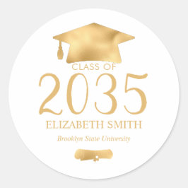 Metallic Gold Grad Cap Diploma Abschluss Runder Aufkleber