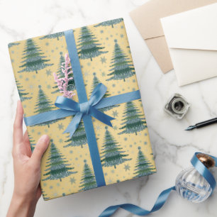 Metallic Gold Green Christmas Trees Muster Geschenkpapier