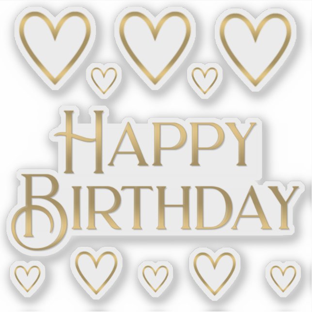 Metallic Gold Happy Birthday Sticker and Hearts  (Vorderseite)