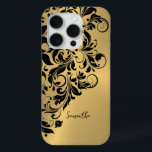 Metallic Gold Hintergrund Schwarzer Swirl Ornament Case-Mate iPhone Hülle<br><div class="desc">Eleganter,  schwarzer,  wirbeliger Spitzenverzierung über einem Bild aus metallisch goldgebürstetem Aluminium.</div>