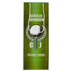 Metallic Gold Lines Golf Monogram Design Small Gif Geschenktüte Für Weinflaschen