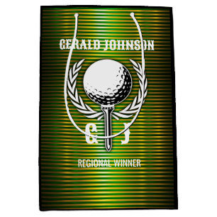 Metallic Gold Lines Golf Monogram Design Small Gif Mittlere Geschenktüte