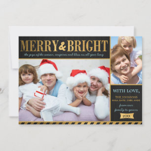 Metallic Gold Merry and Bright Holiday Card Feiertagskarte