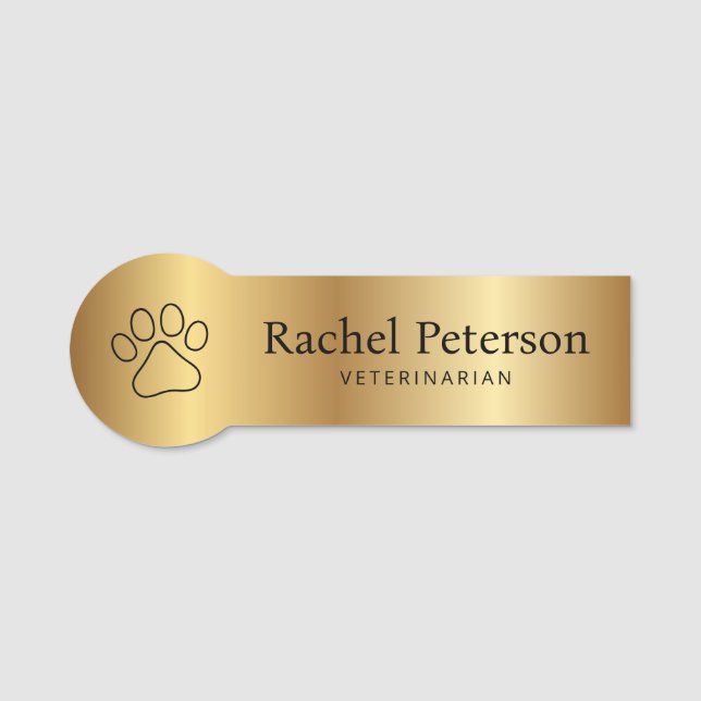 Metallic Gold Moderne Paw Print Veterinary Namensschild (Vorderseite)