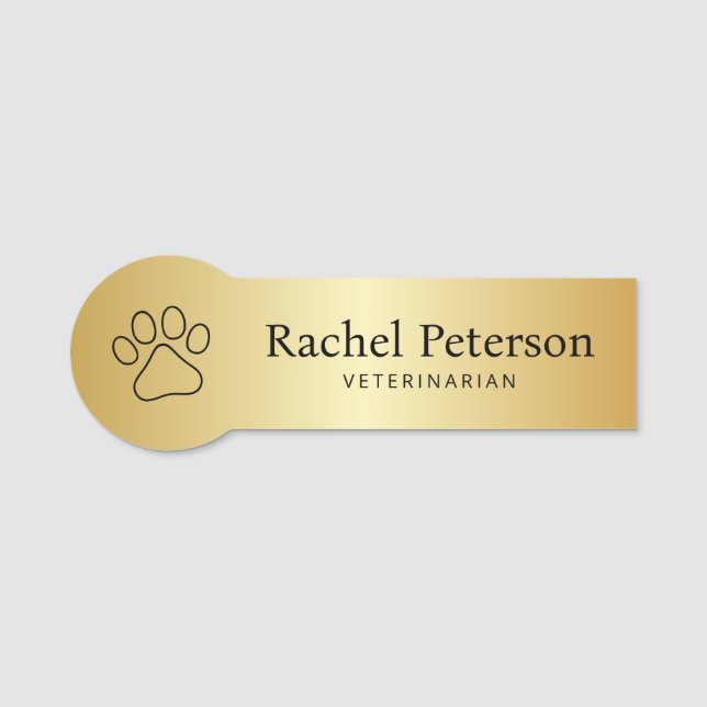 Metallic Gold Moderne Paw Print Veterinary Namensschild (Vorderseite)