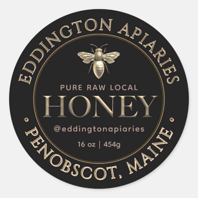 Metallic Gold Queen Bee Honey Label Runder Aufkleber (Vorderseite)