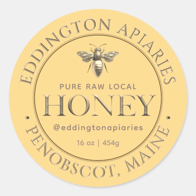 Metallic Gold Queen Bee Honey Label Runder Aufkleber (Vorderseite)