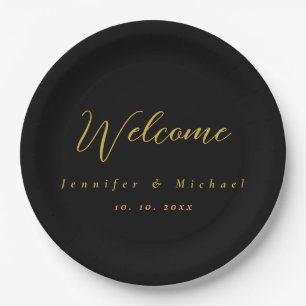 Metallic Gold & Schwarz Beruflich Modernes Elegant Pappteller