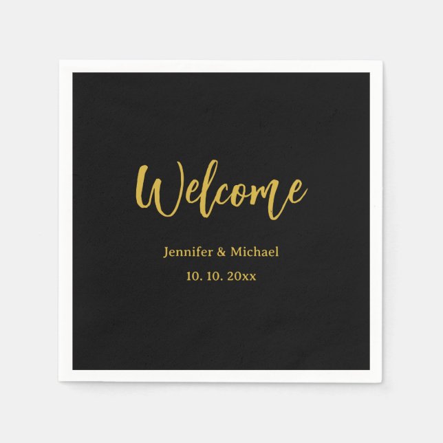 Metallic Gold & Schwarz Beruflich Modernes Elegant Serviette (Vorderseite)