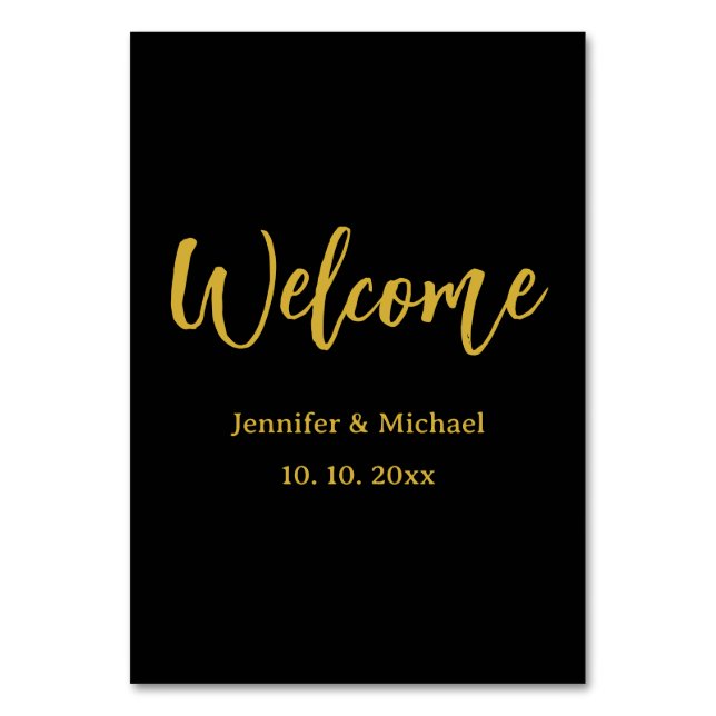 Metallic Gold & Schwarz Beruflich Modernes Elegant Tischnummer (Vorderseite)